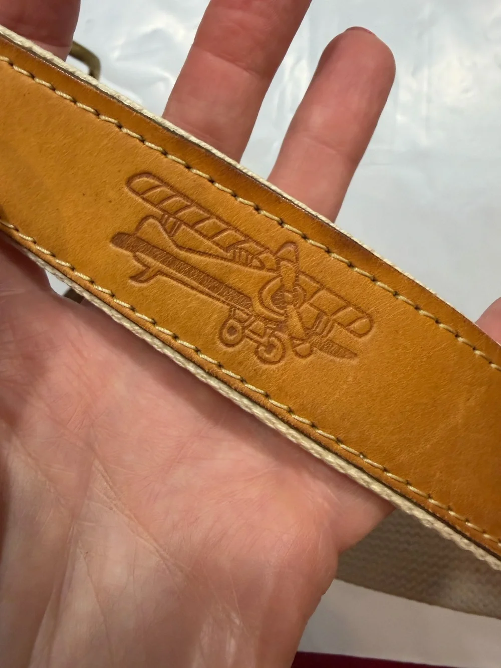 Skippers AIRPLANE BELT Brown leather Canvas Military Aviation Brass Buckle Sz 40